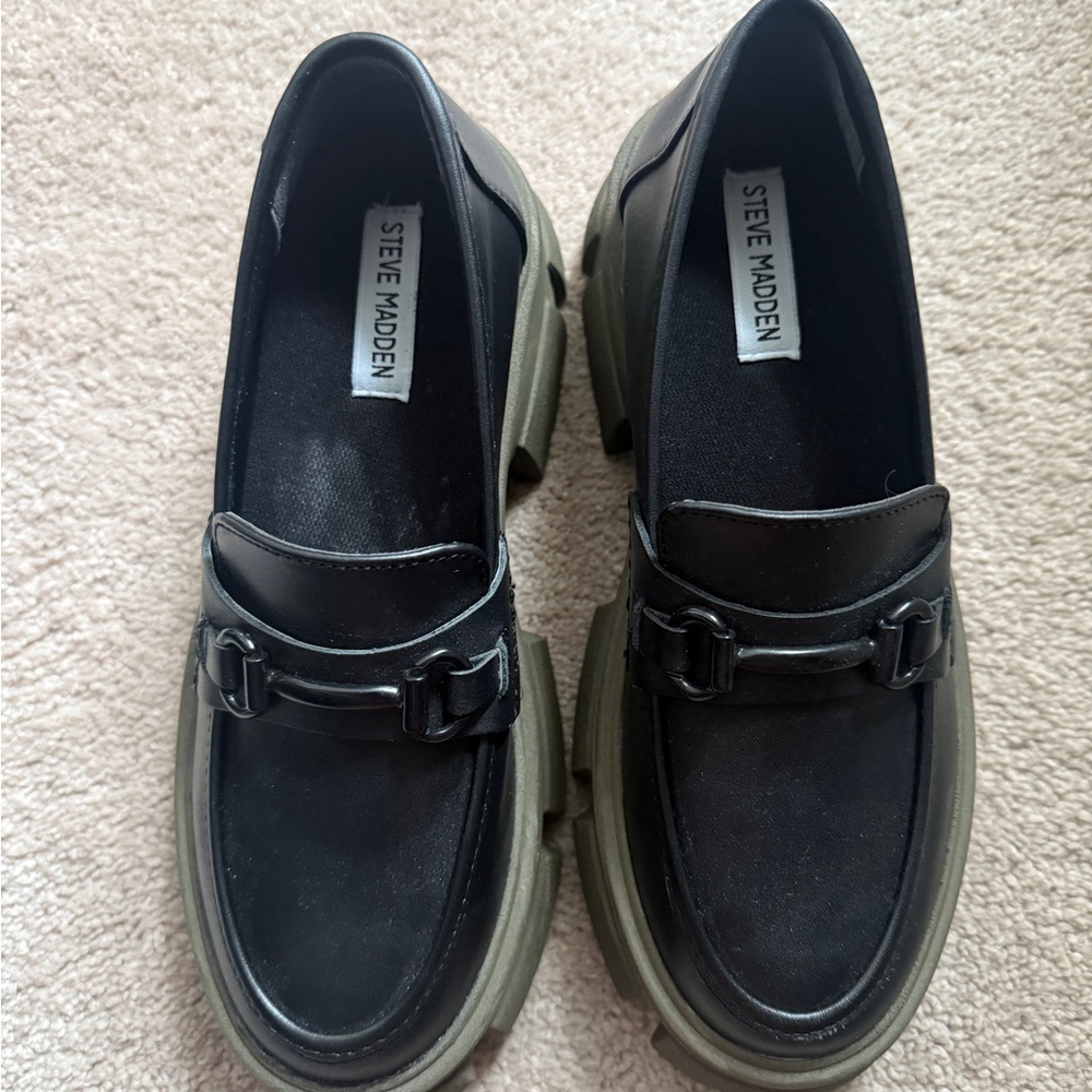 Steve Madden Black Loafers with Olive Soles